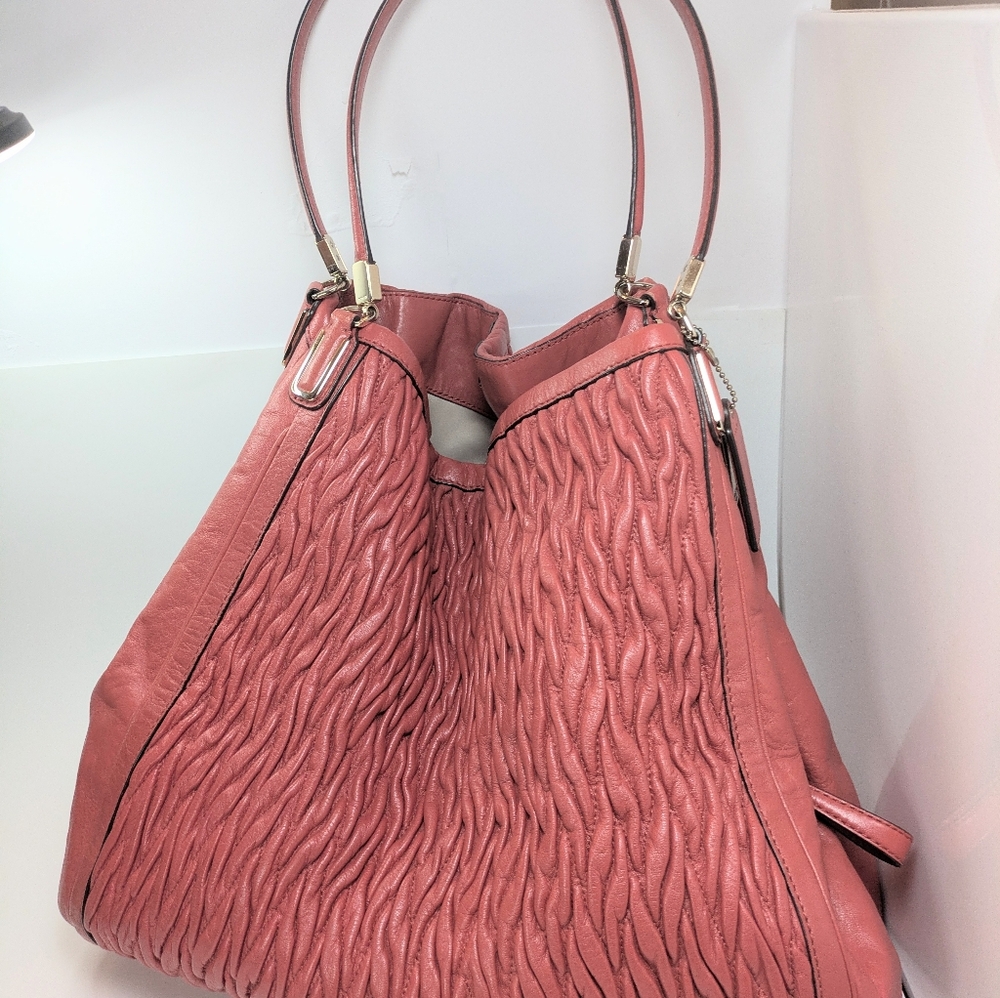 Coach Madison Phoebe Gathered Twist Papaya Leather Shoulder Bag - Picture 10 of 15
